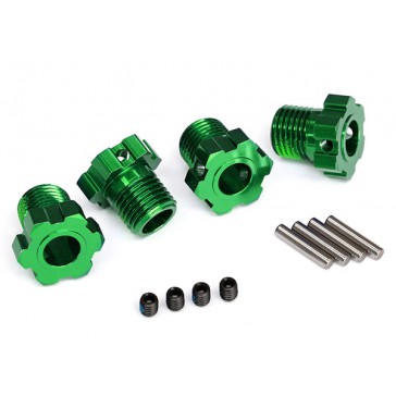 Wheel hubs, splined, 17mm (green-anodized) (4)/ 4x5 GS (4), 3x14mm pi