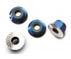 Nuts, aluminum, flanged, serrated (4mm) (blue-anodized) (4)