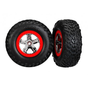 Tires & wheels, glued on SCT Chrome wheels TSM Rated 2wd fr