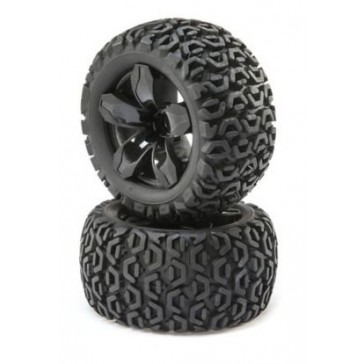 FR/R Tire,Prmnt,Blk Wheel (2):1/10 2wd/4wd Ruckus