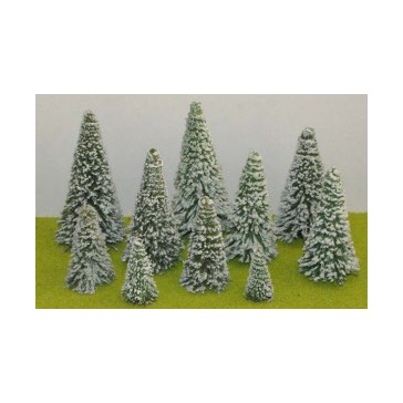 5 sapins enneigés avec pied 14cm