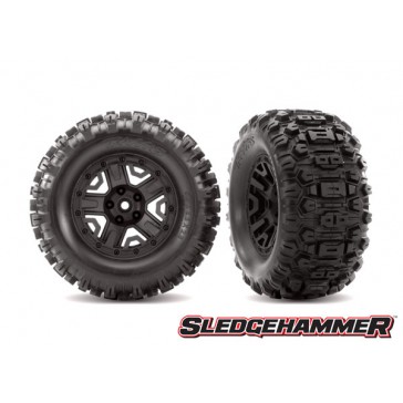 TIRES & WHEELS, ASSEMBLED, GLUED (2.8") RUSTLER® 4X4 BLACK WHEELS, SL