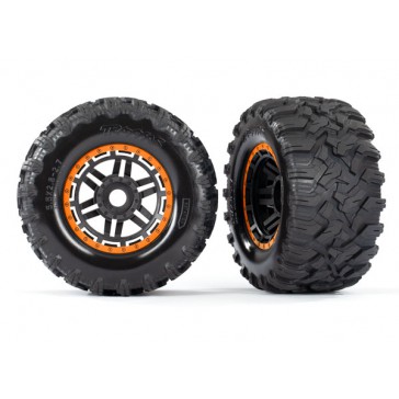 Tires & wheels, assembled, glued (black, orange beadlock style wheels