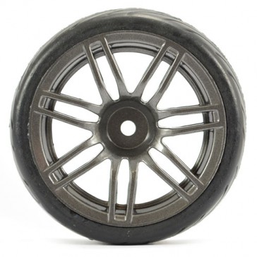 1/10 STREET/TREAD TYRE 14SP GUN METAL WHEEL