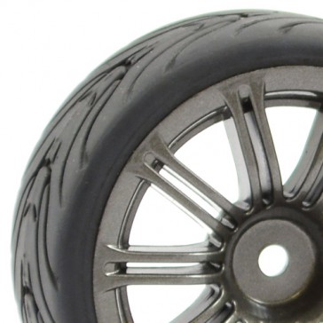 1/10 STREET/TREAD TYRE 20SP GUN METAL WHEEL