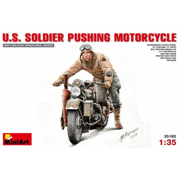 Soldier Pushing Motorcycle 1/35