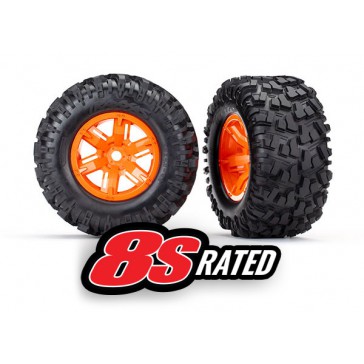 Tires & wheels, assembled, glued (X-Maxx orange wheels, Maxx AT tires