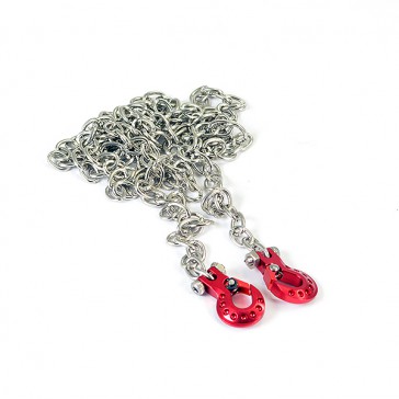 DELUXE ALUMINIUM RED WINCH HOOKS & CHAIN SET