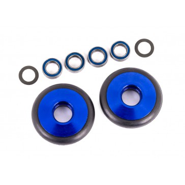 Wheels, wheelie bar, 6061-T6 aluminum (blue-anodized) (2)/ 5x8x2.5mm