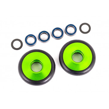 Wheels, wheelie bar, 6061-T6 aluminum (green-anodized) (2)/ 5x8x2.5mm