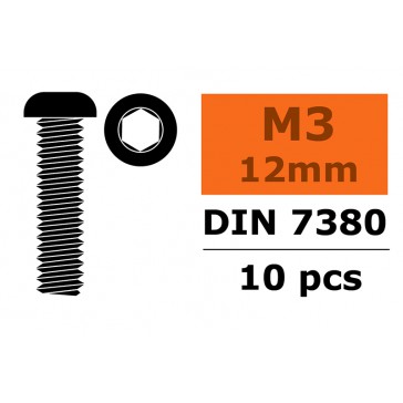 Laagbolkopschroef - Binnenzeskant - M3X12- Staal (10st)