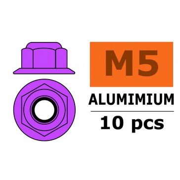 Aluminium zelfborgende zeskantmoer met flens - M5 - Paars (10st)