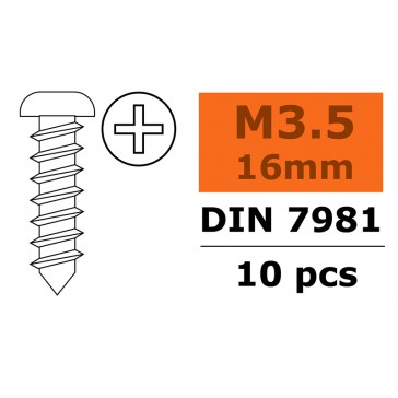 Self-tapping Pan Head Screw - 3,5X16mm - Galvanized Steel (10pcs)