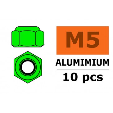 Ecrou aluminium autobloquant - M5 - Vert (10pcs)