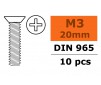 Flat Head Screw - M3X20 - Galvanized Steel (10pcs)