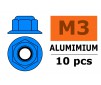 Aluminium zelfborgende zeskantmoer met flens - M3 - Blauw (10st)