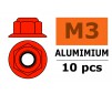 Aluminium zelfborgende zeskantmoer met flens - M3 - Rood (10st)