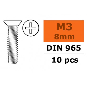 Vis à tête conique - Philips - M3X8 - Acier galvanisé (10pcs)