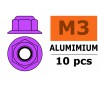 Aluminium zelfborgende zeskantmoer met flens - M3 - Paars (10st)