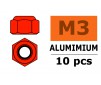 Aluminium zelfborgende zeskantmoer - M3 - Rood (10st)