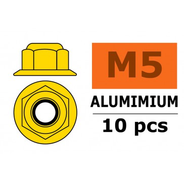 Aluminium zelfborgende zeskantmoer met flens - M5 - Goud (10st)