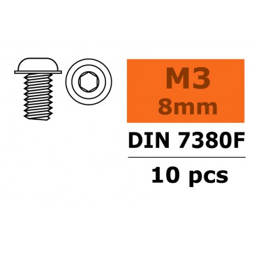 Vis à tête bombée avec flasque - Six-pans - M3X8 - Acier (10pcs)