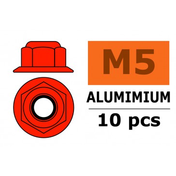 Aluminium zelfborgende zeskantmoer met flens - M5 - Rood (10st)