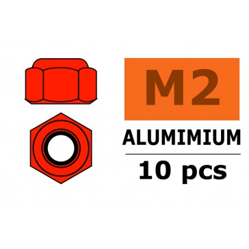 Aluminium zelfborgende zeskantmoer - M2 - Rood (10st)