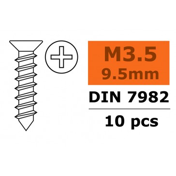 Self-tapping Flat Head Screw - 3,5X9,5mm - Galvanized Steel (10pcs)