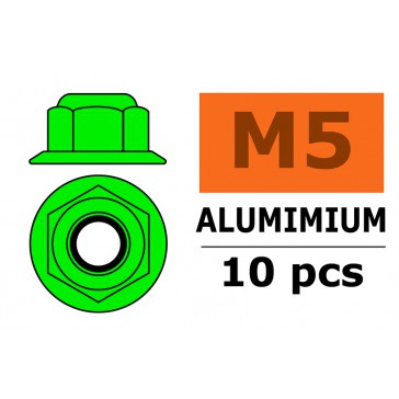 Aluminium zelfborgende zeskantmoer met flens - M5 - Groen (10st)