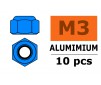 Aluminium zelfborgende zeskantmoer - M3 - Blauw (10st)