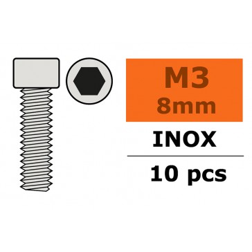 Vis à tête cylindrique - Six-pans - M3X8 - Inox (10pcs)