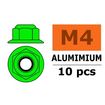 Aluminium zelfborgende zeskantmoer met flens - M4 - Groen (10st)