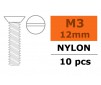 Flat Head Screw - M3X12 Nylon (5pcs)