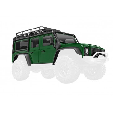 Body, Land Rover Defender, complete, green (includes grille, side mir