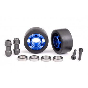 Wheels, wheelie bar, 6061-T6 aluminum (blue-anodized) (2)/ axle, whee