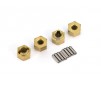 Wheel hubs, 7mm hex (brass) (4)/ axle pins (8)