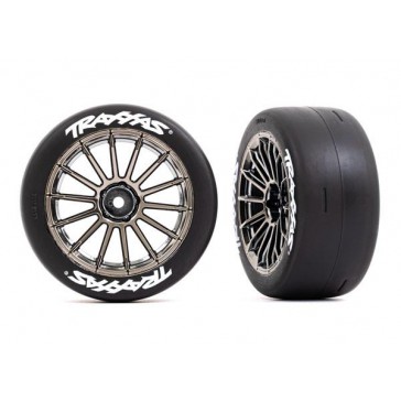 Tires and wheels, assembled, glued (multi-spoke black chrome wheels,