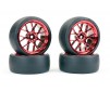 1/10 (4) DRIFT D1 TYRE w/3MM 14-SPOKE WHEEL - MET RED