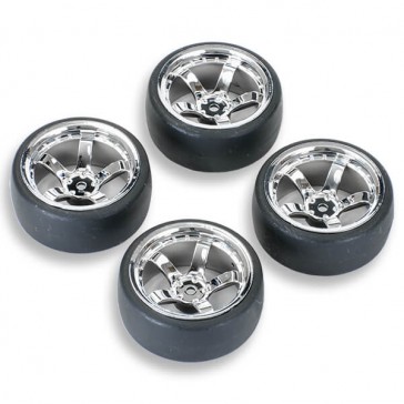 1/10 (4) DRIFT D1 TYRE w/9MM 5-SPOKE WHEEL- CHROME