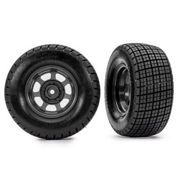 Tires & wheels, assembled, glued (dirt oval, graphite gray wheels, Ho