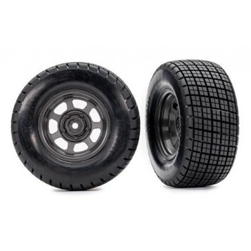 Tires & wheels, assembled, glued (dirt oval, graphite gray wheels, Ho