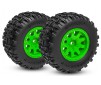 Tires & wheels, assembled (green wheels, dual profile (2.1" outer, 2.