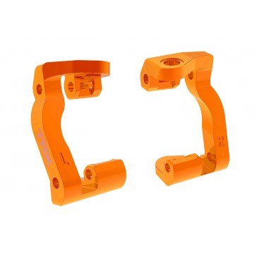 Caster blocks (c-hubs), 6061-T6 aluminum (orange-anodized), left & ri