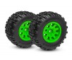 Tires & wheels, assembled (green wheels, dual profile (2.1" outer, 2.