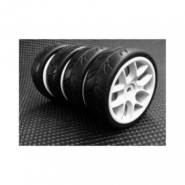 Ride 1/10 Belted Tyres Preglued 10 Spoke - White