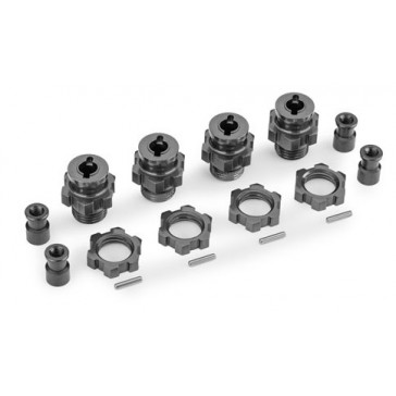 Wheel hubs, splined, 17mm, short (gray-anodized) (4)/ wheel nuts, spl