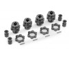 Wheel hubs, splined, 17mm, short (gray-anodized) (4)/ wheel nuts, spl