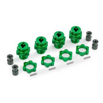 Wheel hubs, splined, 17mm, short (green-anodized) (4)/ wheel nuts, sp