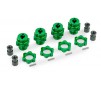 Wheel hubs, splined, 17mm, short (green-anodized) (4)/ wheel nuts, sp